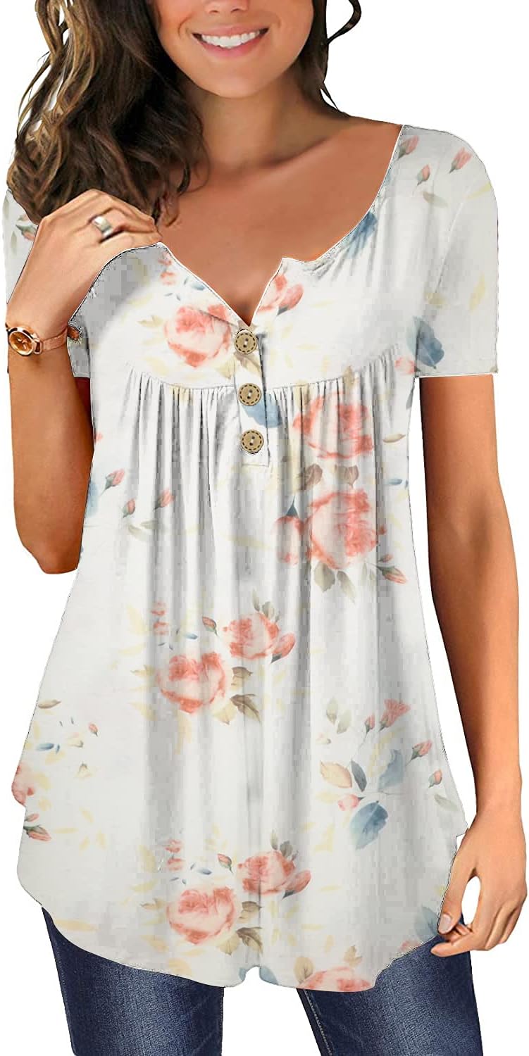 Thumbnail 3 de Ranphee Damen-Tunika-Shirt mit V-Ausschnitt und Knopfleiste