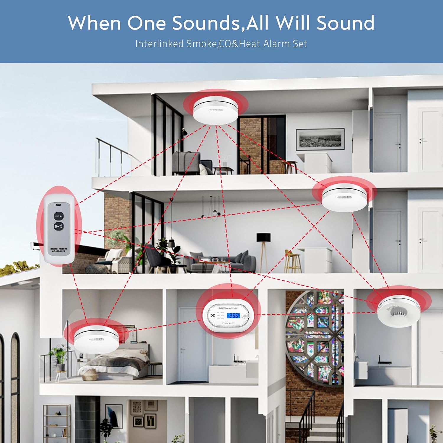 Detalle 2 de XINDUM Wireless Interlinked Smoke Alarms 6-pack