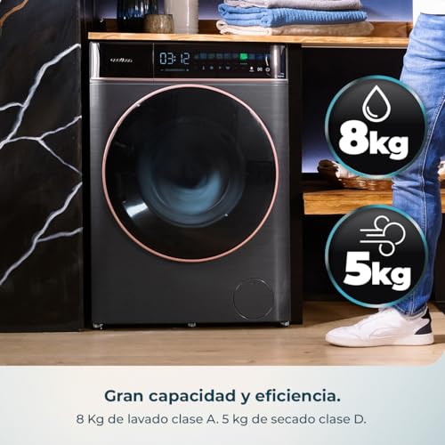 Detalle 2 de Cecotec Lavadora Secadora Bolero Wash&Dry 85900 Inverter Steel A: 8‑5 kg, 1400 rpm, pantalla FullColor 10,3