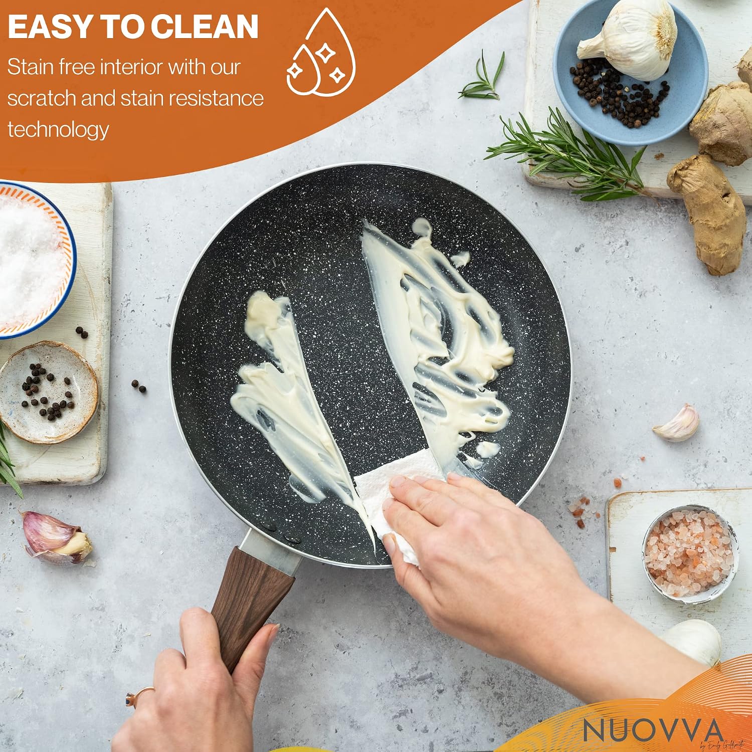 Detalle 2 de nuovva Induction Hob Pan Set (3-Piece) – 20cm, 24cm & 28cm Marble Non-Stick Frying Pans