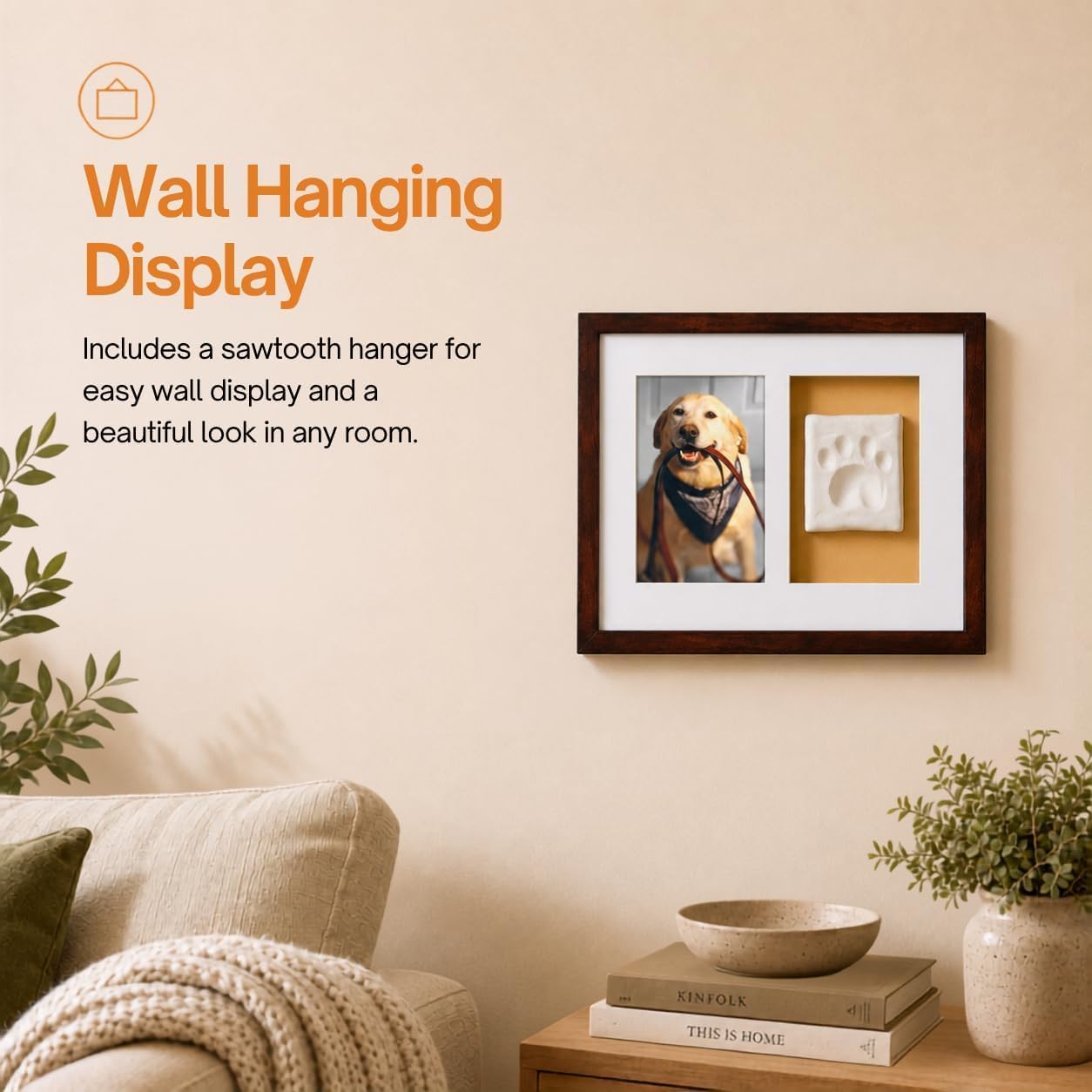 Detalle de Pearhead Pawprints Wall Frame voor hond of kat met klei-afdrukset, espresso
