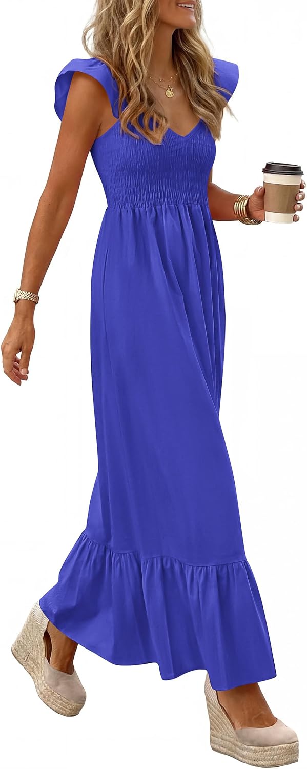 Thumbnail 3 de PRETTYGARDEN Women's 2026 Summer Casual Maxi Dress with Cap Sleeves and Smocked Bodice