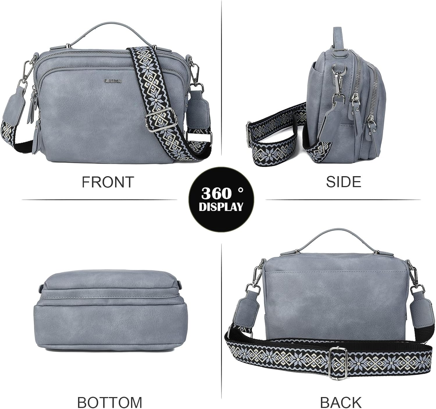 Thumbnail 2 de Gladdon Umhängetasche Damen – kleine Crossbody Bag mit Reißverschluss, breitem Jacquard-Schultergurt