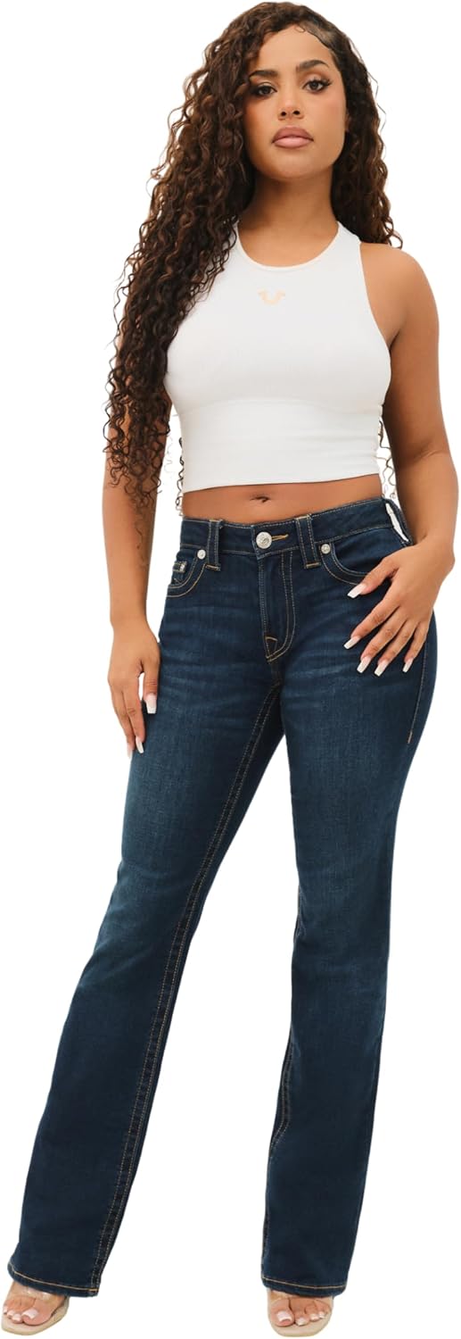 Detalle de True Religion Becca Mid Rise Bootcut Crystal Flap Jeans for Women