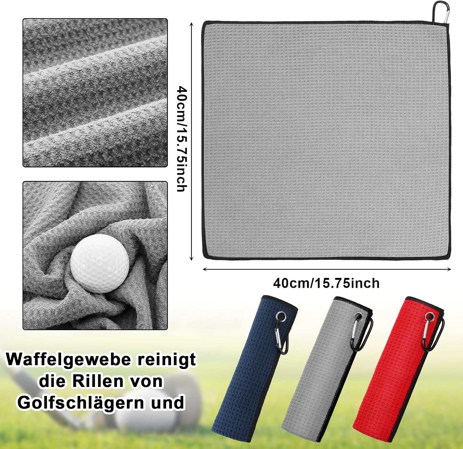Detalle de Newofview 3-in-1 Golfzubehör Set – Mikrofaser Handtuch, Golfschlägerbürste und Pitchgabel