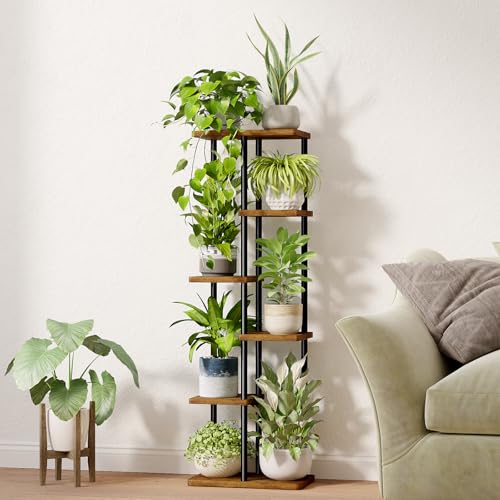Detalle 2 de Bamworld: Soporte alto para plantas de interior de 6 niveles en color marrón para varias macetas