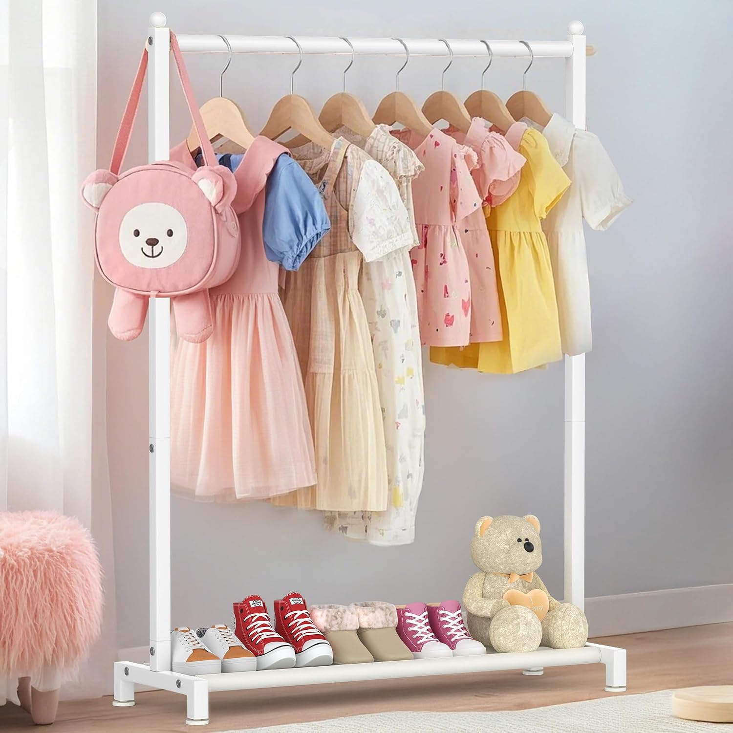 Detalle de Livilord KCR-W kinderkledingrek van koolstofstaal met onderplank, wit
