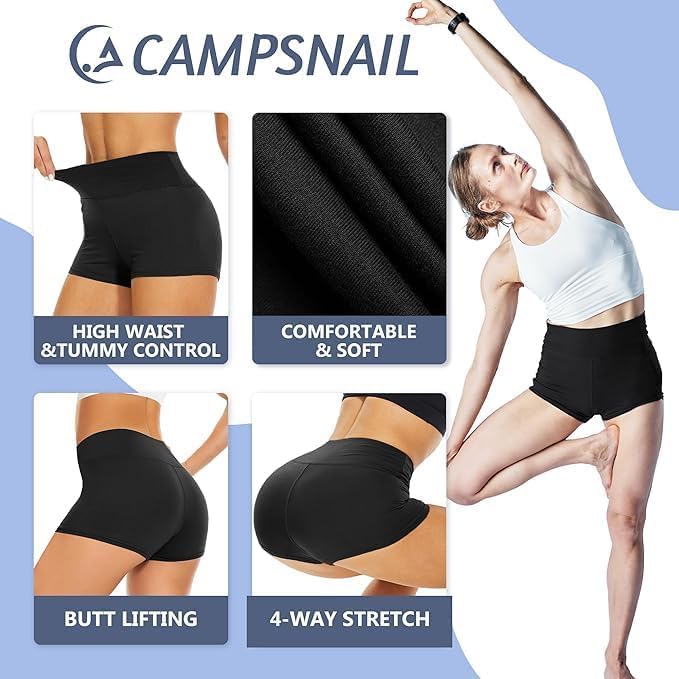 Detalle de CAMPSNAIL Women's Workout Biker Shorts, High-Waisted Spandex, 3", 5" or 14