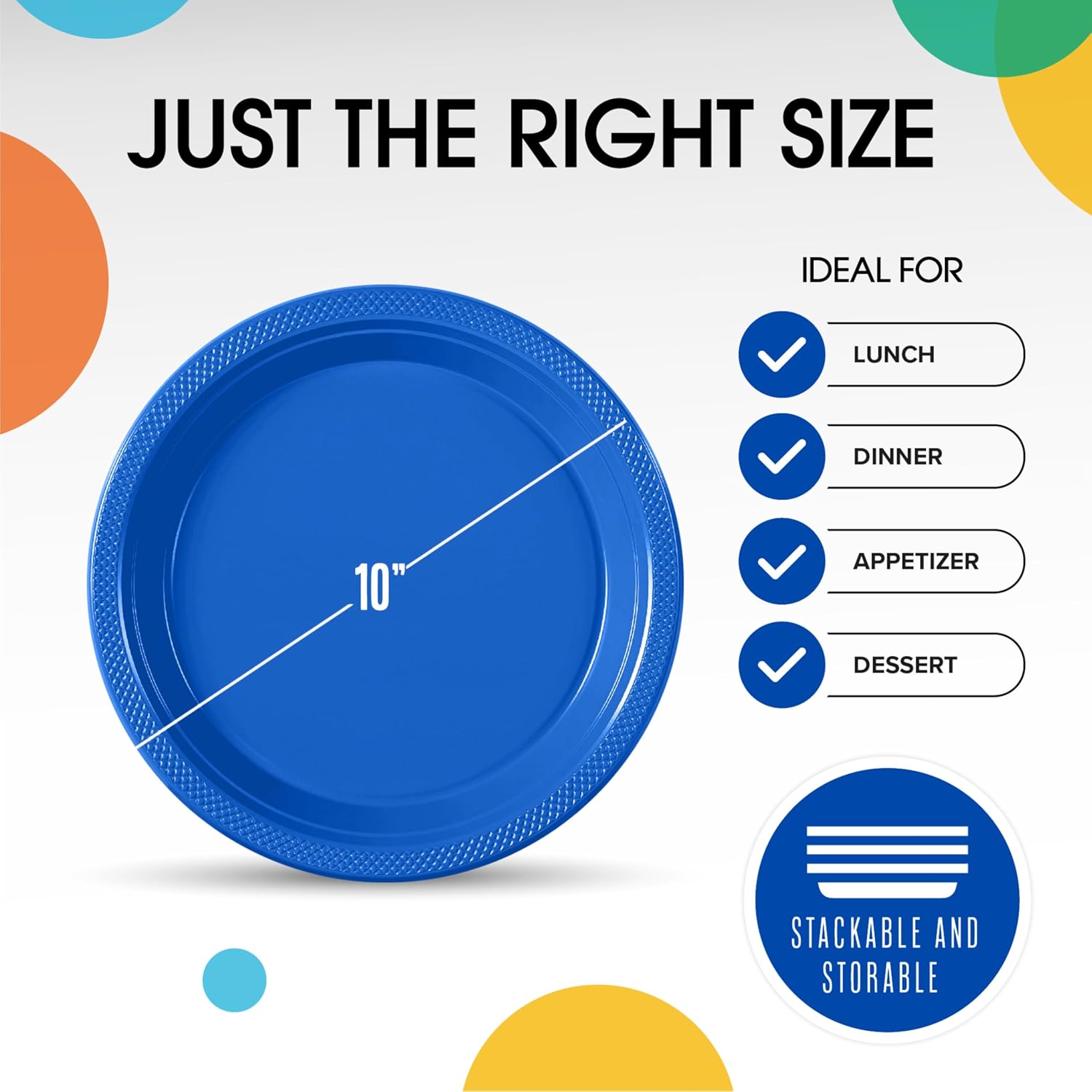 Detalle de Exquisite Party Solids Dark Blue 10-Inch Disposable Plastic Dinner Plates (50 Count)