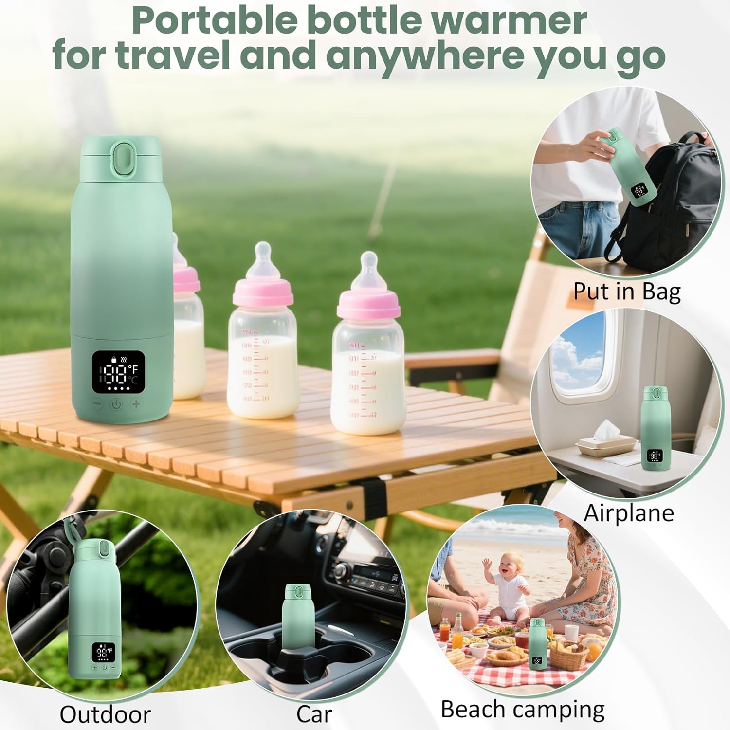 Detalle 2 de Portable Bottle Warmer for Travel (17oz): Fast Heating, 30W, USB-C