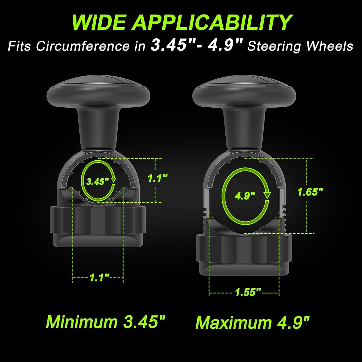 Detalle de Tool-Free Steering Wheel Knob (Suicide Knob) for 3.45–4.9" Steering Wheel with Metal Bearing, Black