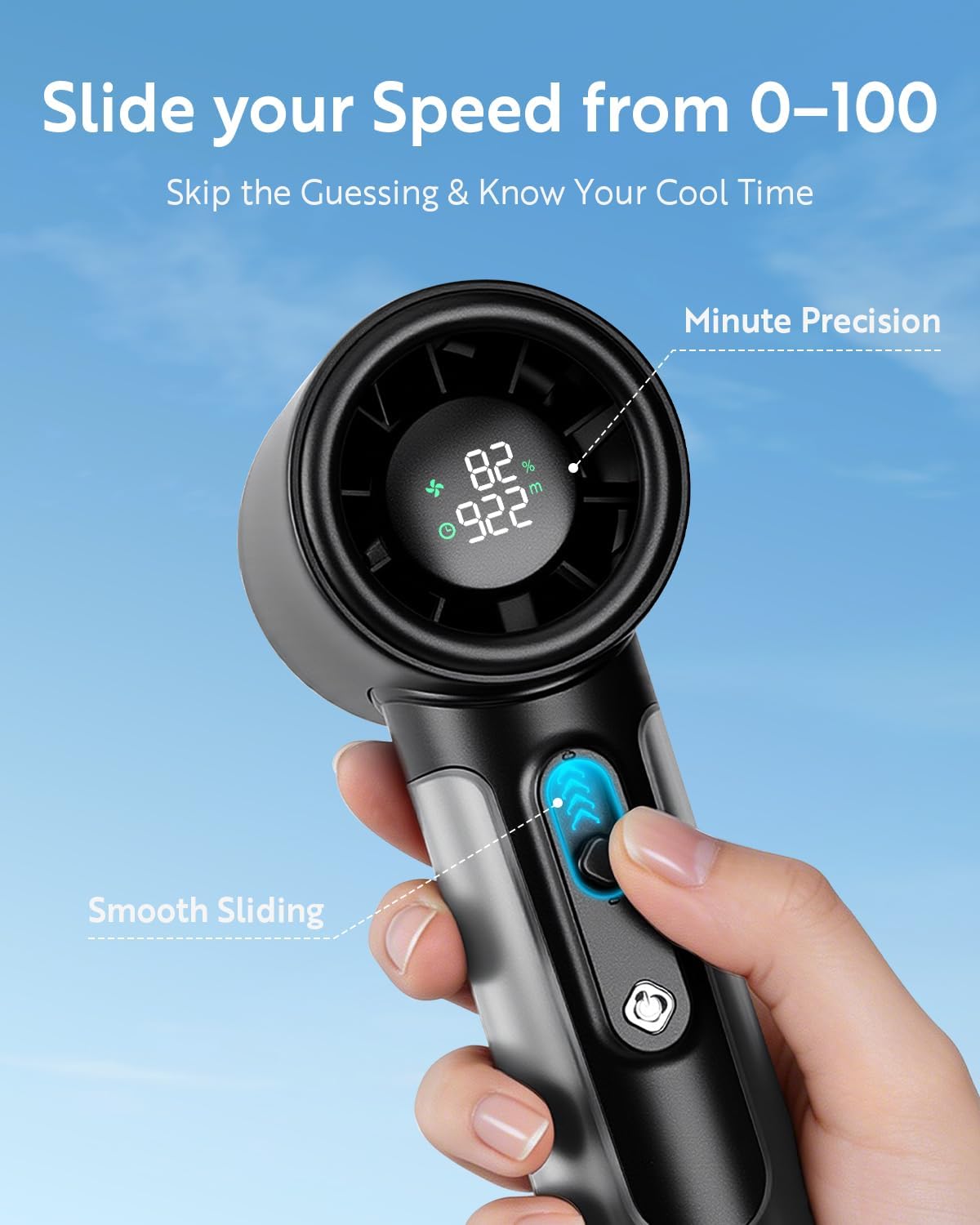 Thumbnail 3 de CHEERAIR Handheld Portable Fan: 5000mAh USB-C Rechargeable Personal Fan with 0–100 Speed, 18-Hour Runtime and Real-Time LED Display