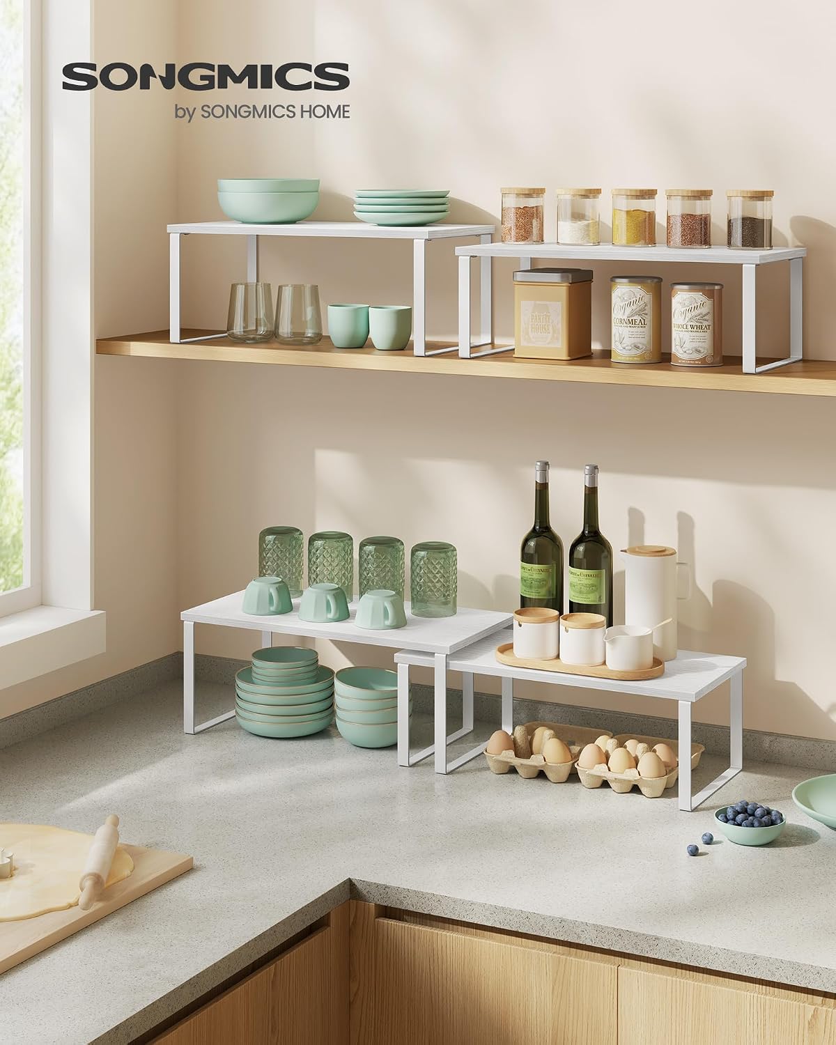 Thumbnail 1 de SONGMICS KCS025W01 Expandable Spice Rack Set, Stackable Steel and Particleboard