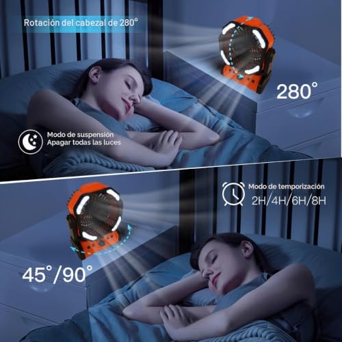 Detalle de ELZO Camping Ventilador 20000mAh: ventilación portátil con luz, mando y gancho para exterior