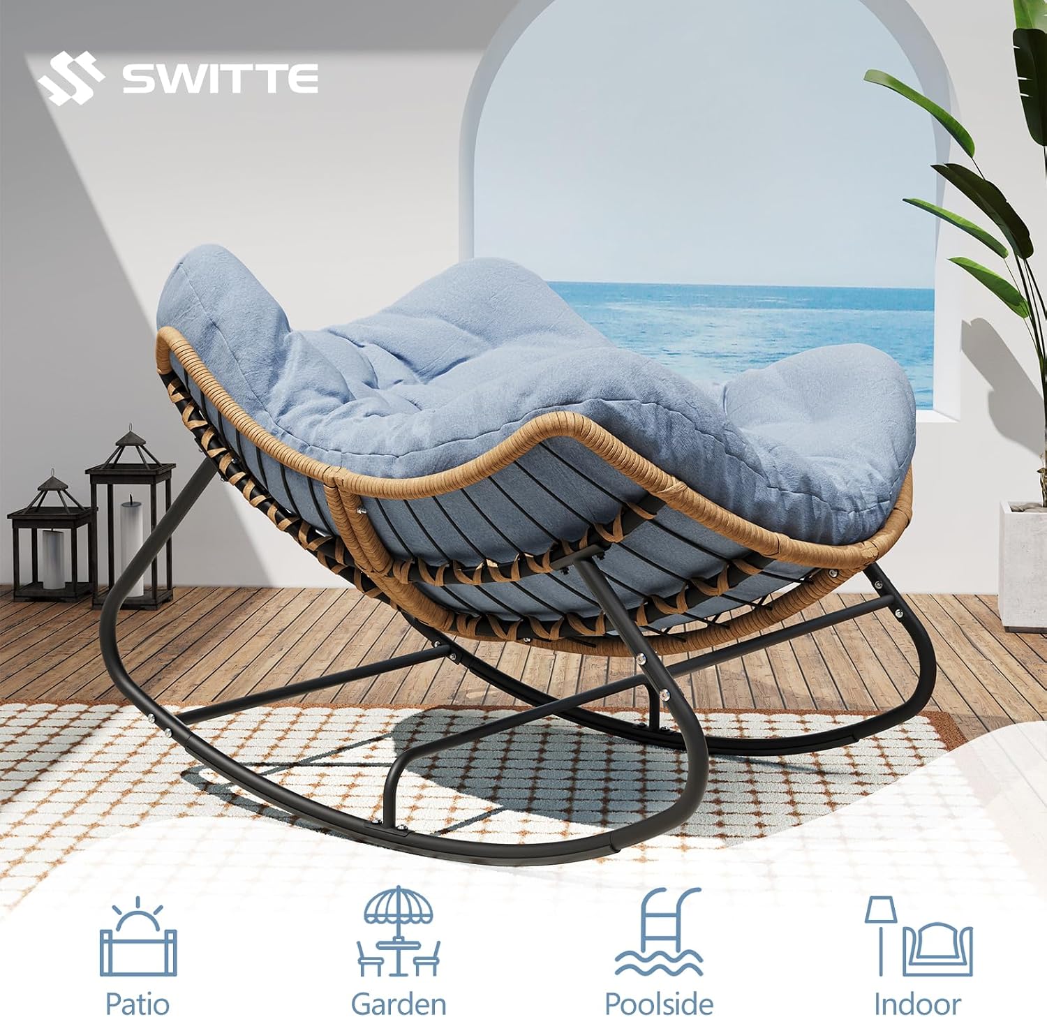 Detalle 1 de SWITTE Papasan Rocking Chair, 450 lb Capacity