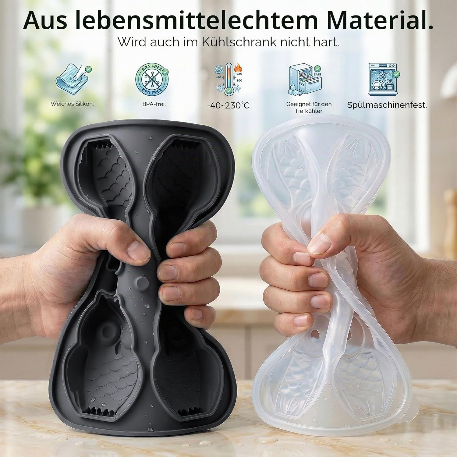 Detalle 2 de Eiswürfelform Groß aus BPA-freiem Silikon mit Deckel – Große Eiswürfel für Cocktails, Whiskey & Getränke