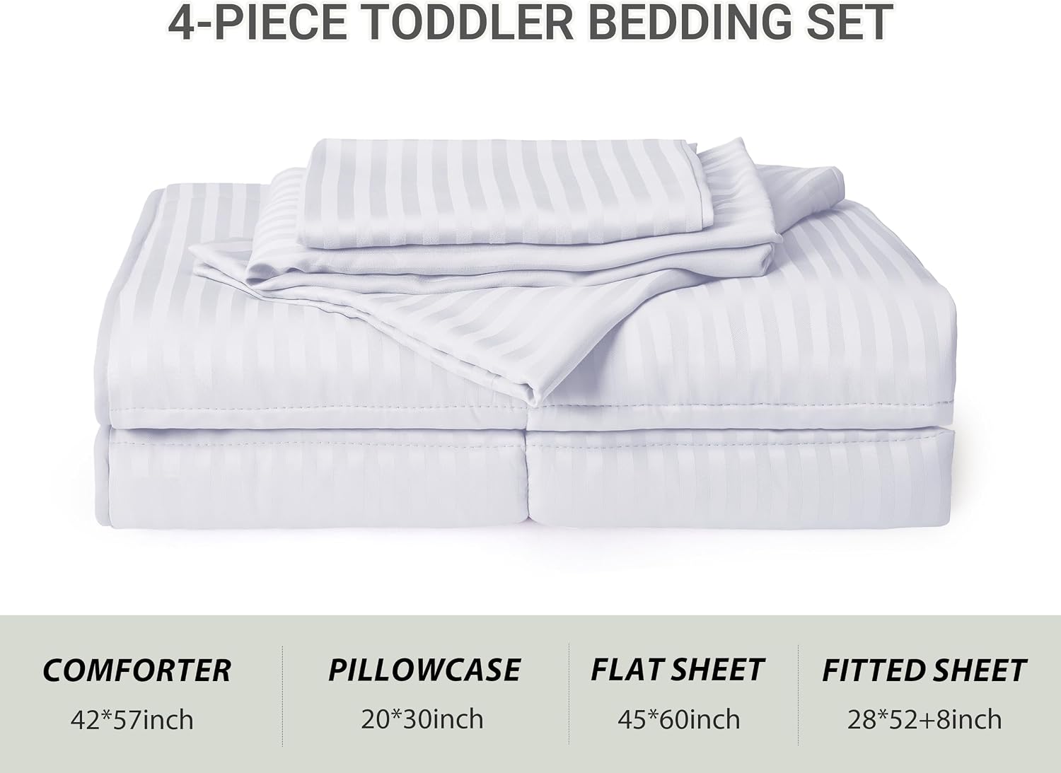 Thumbnail 1 de ZPECC Toddler Bedding Set, 4-Piece White Stripe Microfiber Set
