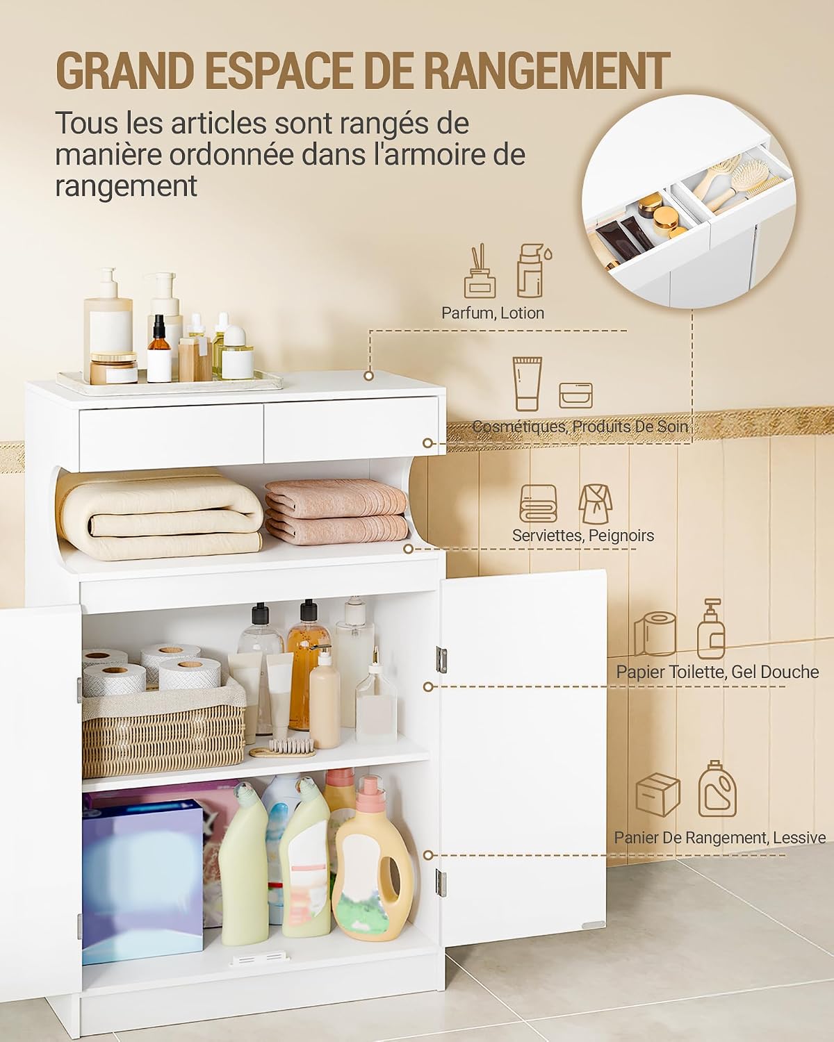 Thumbnail 4 de Hzuaneri Meuble de Salle de Bain SC63903X : rangement lisible et modulable