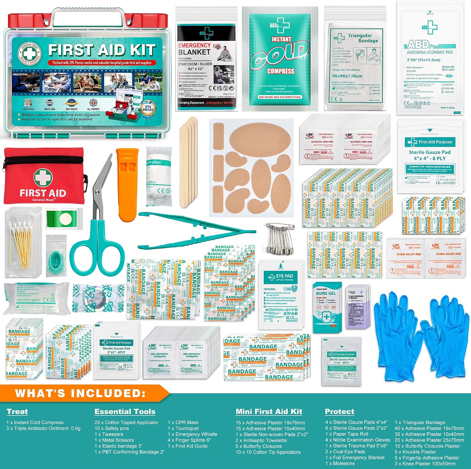 Thumbnail 2 de General Medi 295 Pieces Professional First Aid Kit – HardCase with Hospital-Grade Supplies for Travel, Home, Office, Vehicle, and Outdoor Use