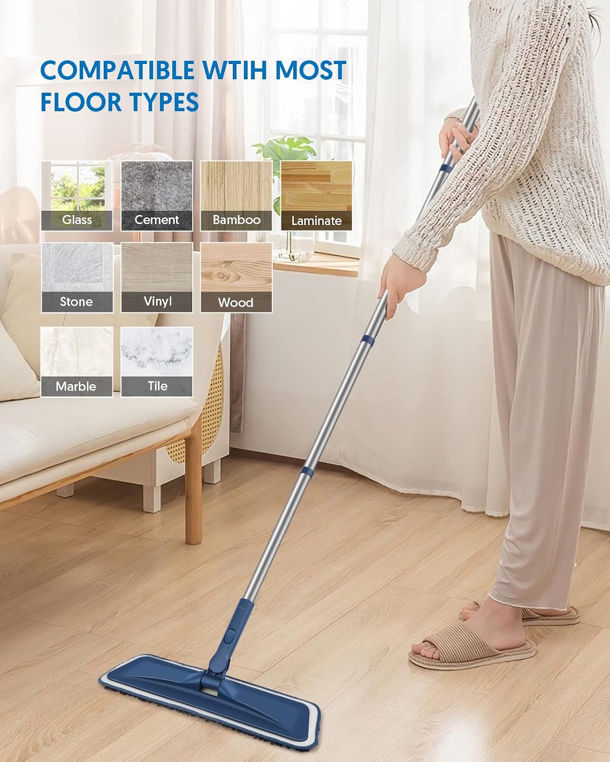 Thumbnail 6 de BPAWA 150cm flat microfibre mop with 4 pads 🧹