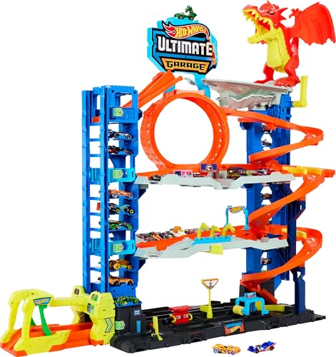 Detalle de Hot Wheels City “Let’s Race - ¡a Correr!” Netflix Megagaraje Ultimate Garage HKX48 con pista de varios niveles