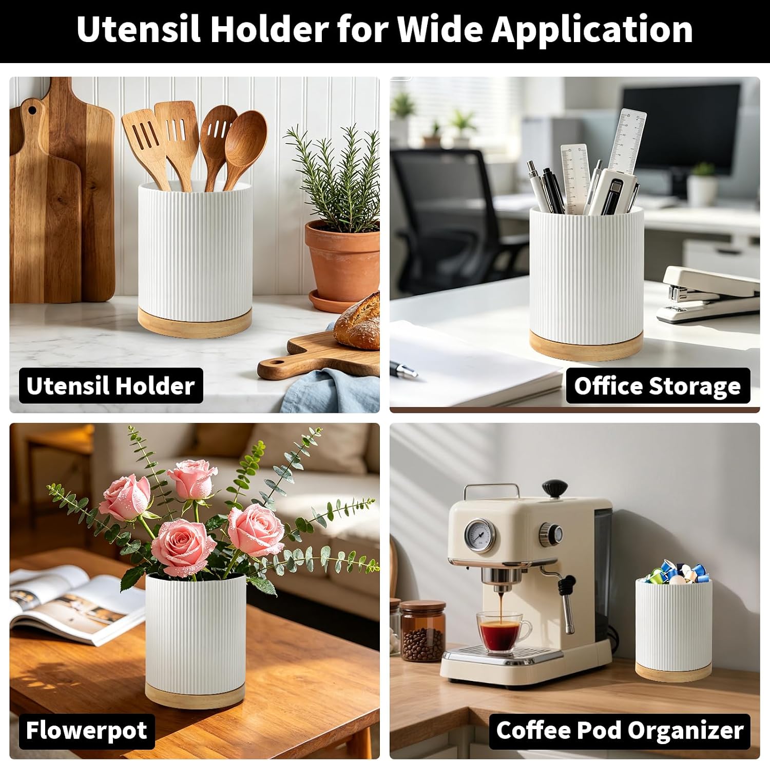 Detalle 1 de wishfly Porte-ustensiles Pivotant à 360° keramische keukengereihouder met houten voet