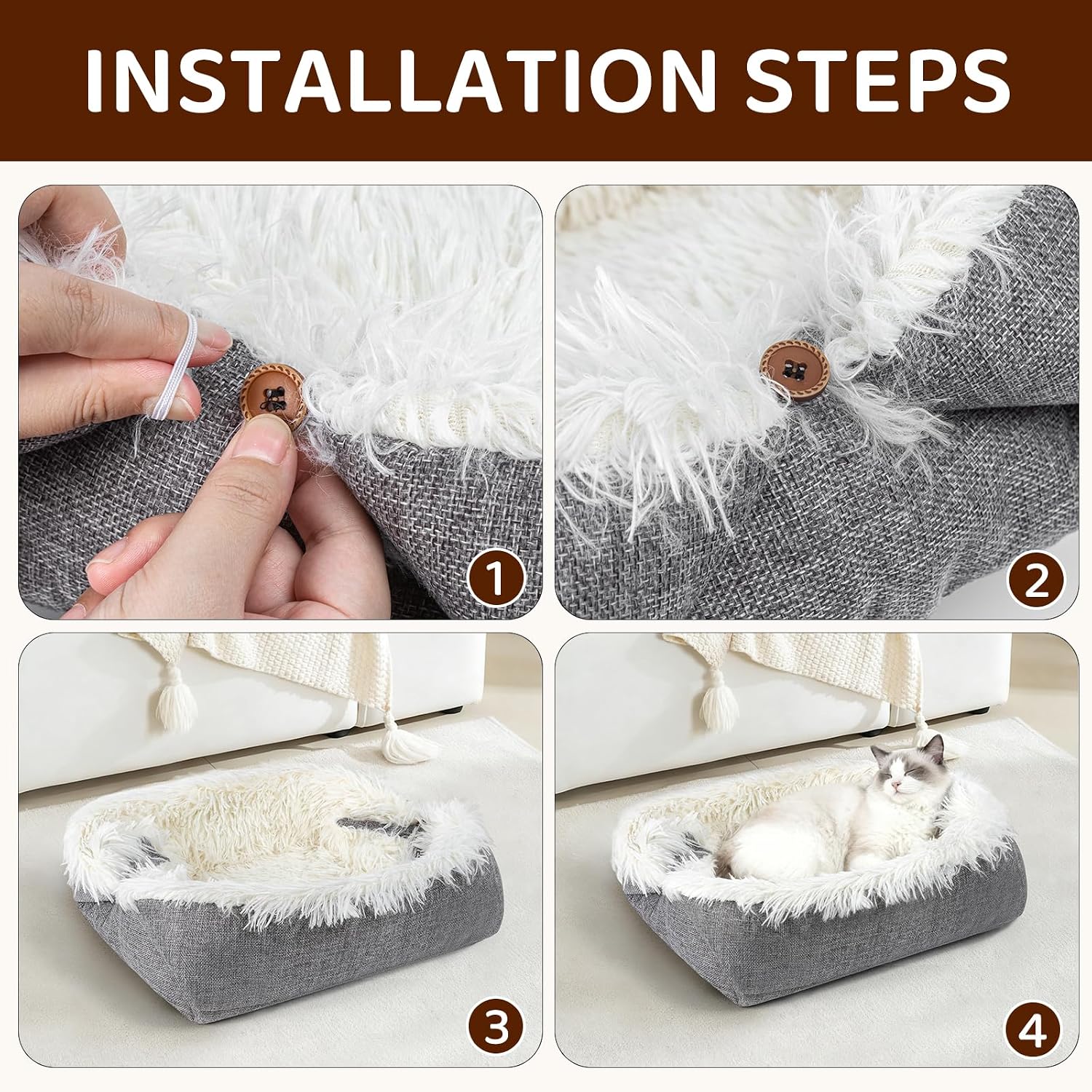 Thumbnail 6 de MAIYADUO weiches, waschbares Katzenbett 2-in-1 (falten & als Schlafsack nutzen) 42 x 36 cm
