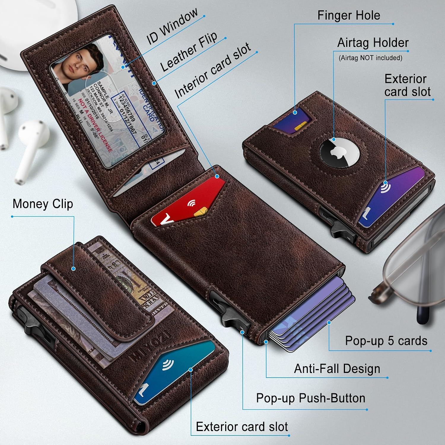 Detalle 2 de Miyozi men’s wallet, 9-card capacity