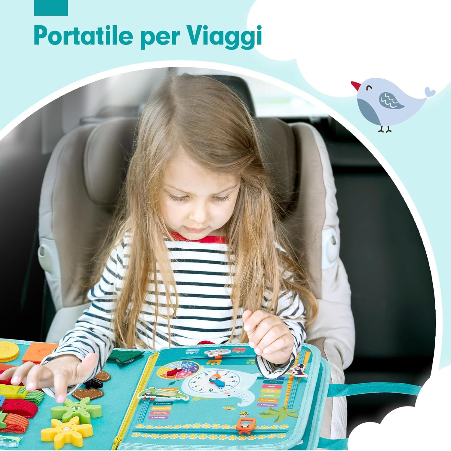 Detalle de hahaland Montessori Busy Board di Feltro – Pannello Sensoriale 9 in 1 per bambini 2–3 anni
