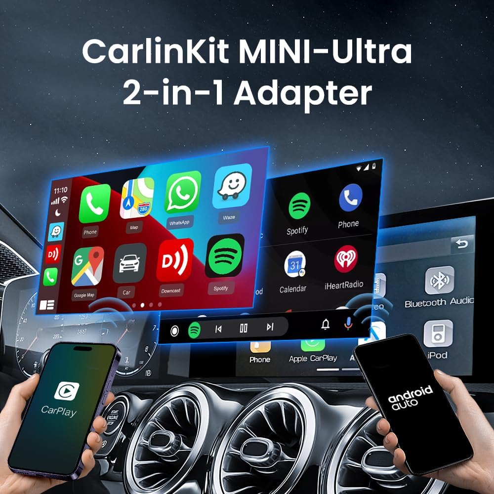 Detalle de Carlinkit MINI-Ultra Adapter: Wireless CarPlay & Android Auto, USB-A/USB-C