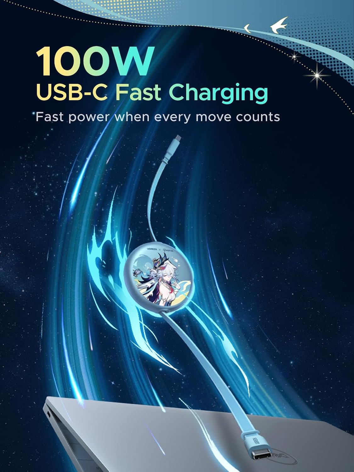 Thumbnail 1 de UGREEN Nexode 100W Retractable USB-C Cable Honkai: Star Rail (Glacier Blue)