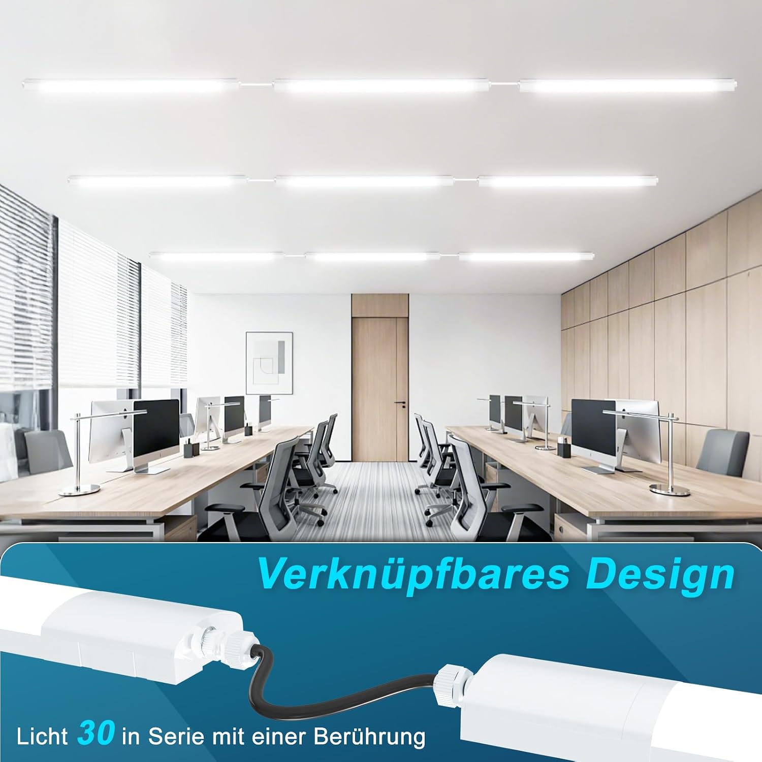 Detalle 2 de Fynokst LED Feuchtraumleuchte 150 cm – IP65, 48 W, 5400 lm, 3 Farbtemperaturen