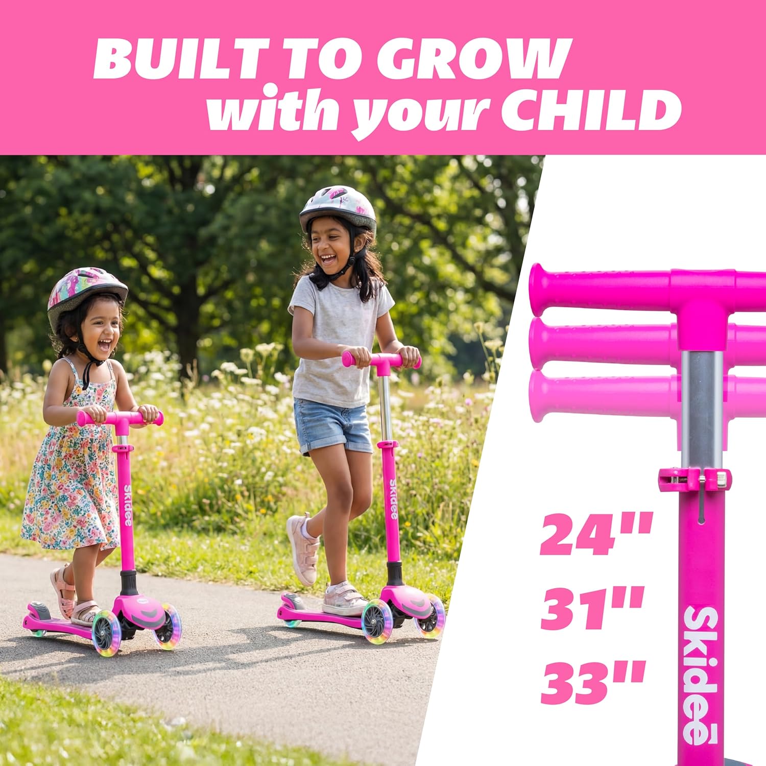 Thumbnail 2 de SKIDEE SP3 2-in-1 Kids Kick Scooter (Ages 3–5) with Foldable 3-Wheel Design, Seat, Adjustable Handlebar & LED Wheels