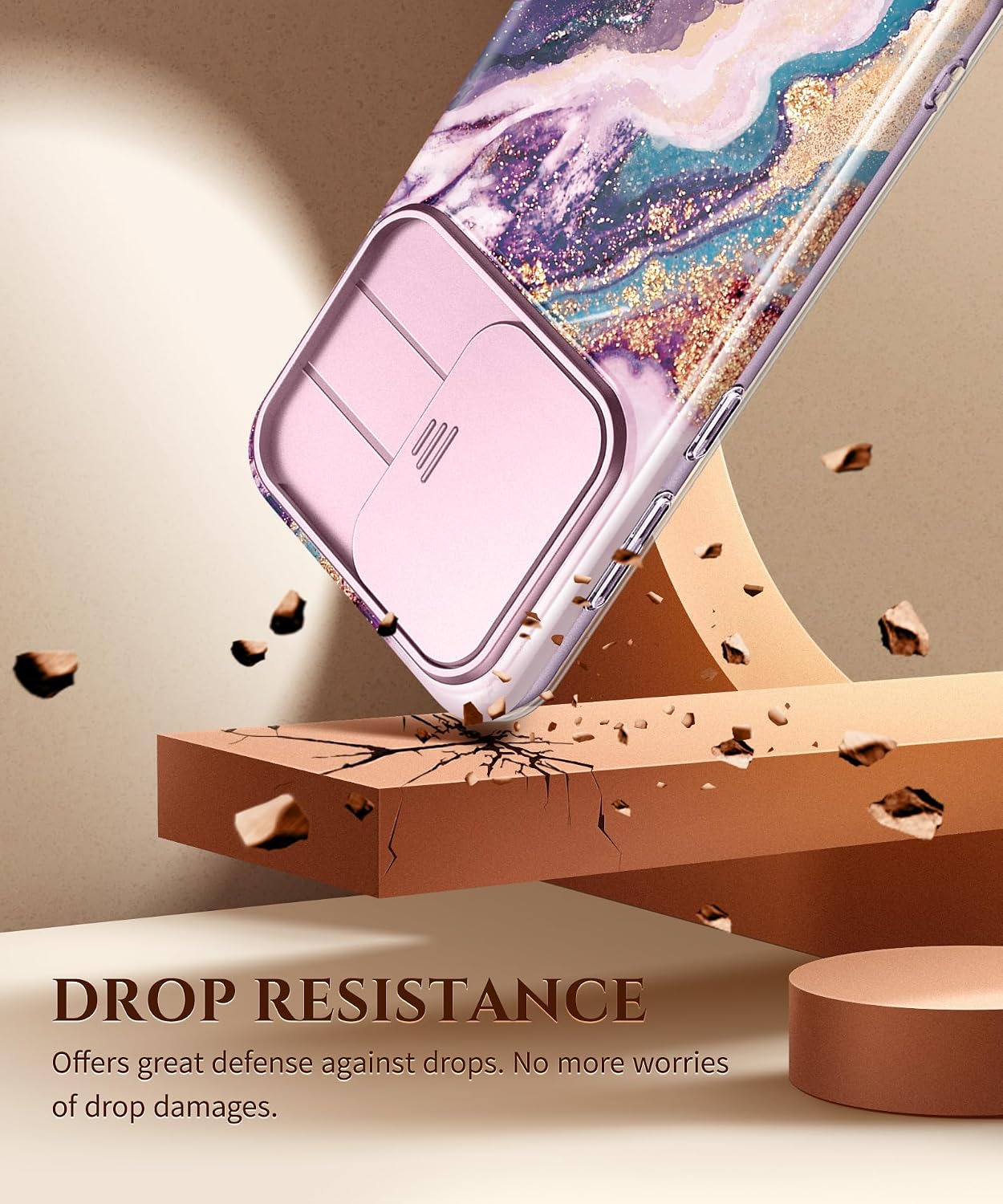 Detalle de GVIEWIN Marble Case with Slide Camera Cover for Samsung Galaxy S24 (6.2") – Purple Dreamland River