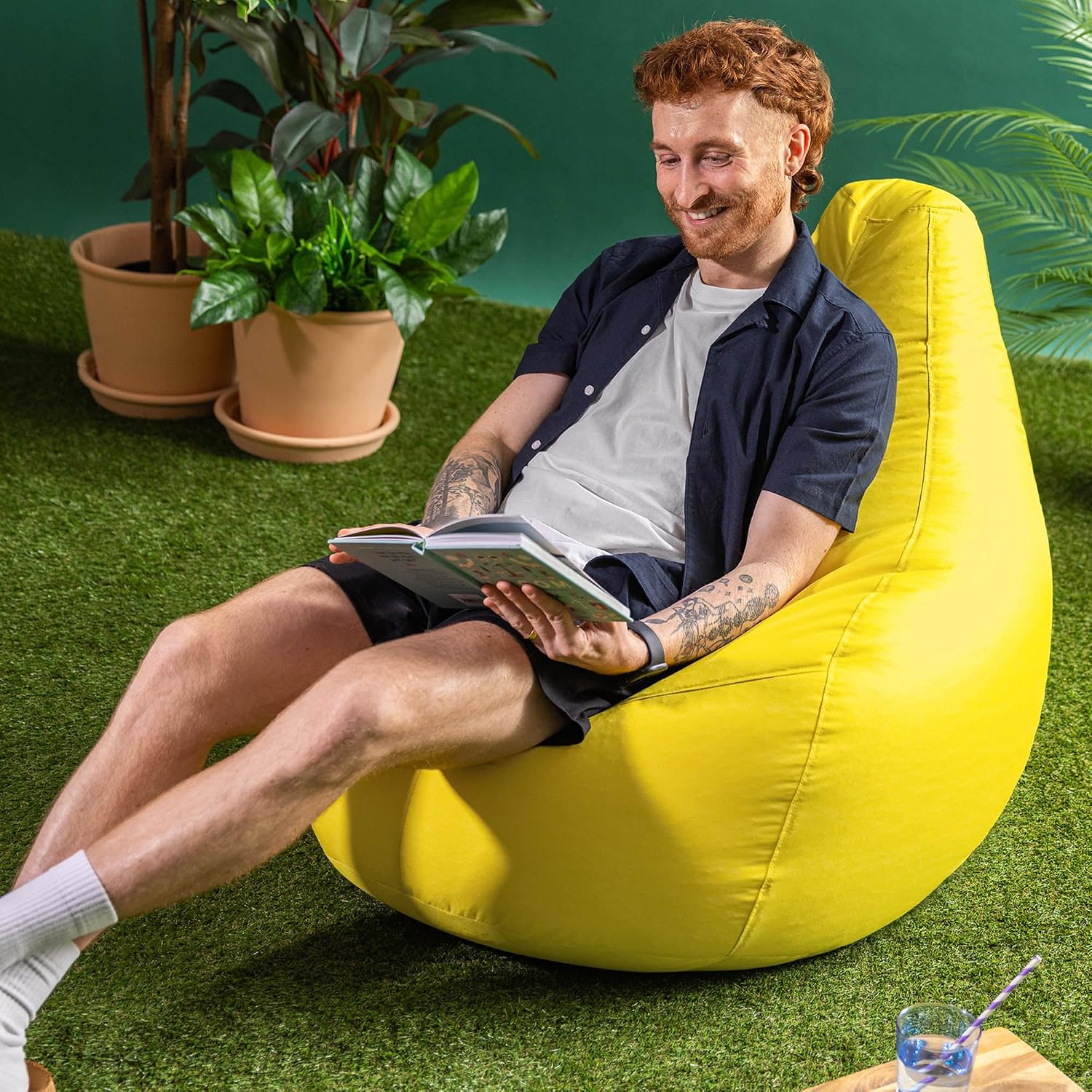 Thumbnail 1 de Bean Bag Bazaar Dalton Gaming Bean Bag Chair (Yellow) – Water Resistant Garden Chair with Filling Included