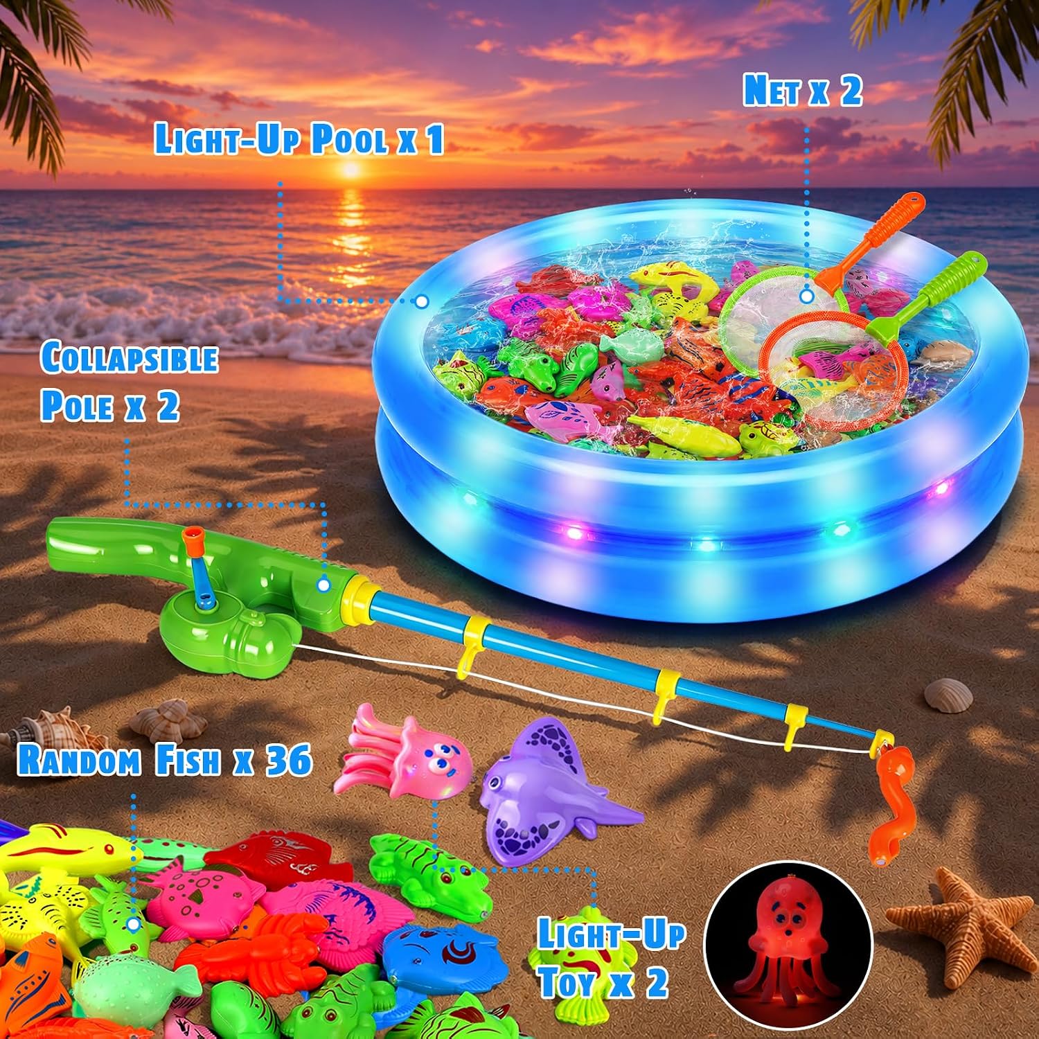 Detalle de Light Up Magnetic Fishing Toy Set 2026 Upgrade – 44 Pieces