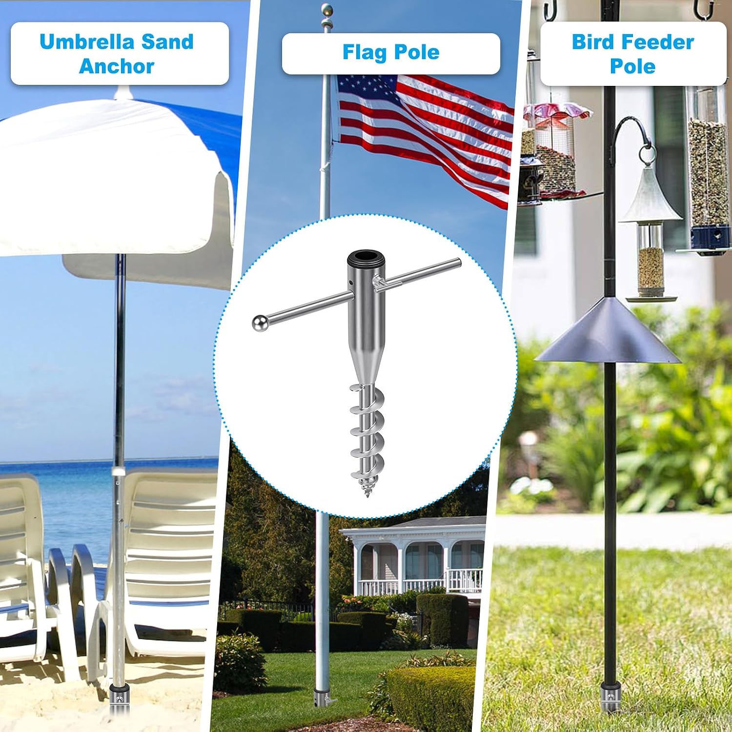 Detalle de Dolibest Parasol Beach Anchor, 42cm Rotary Ground Spike for 3–5cm Poles