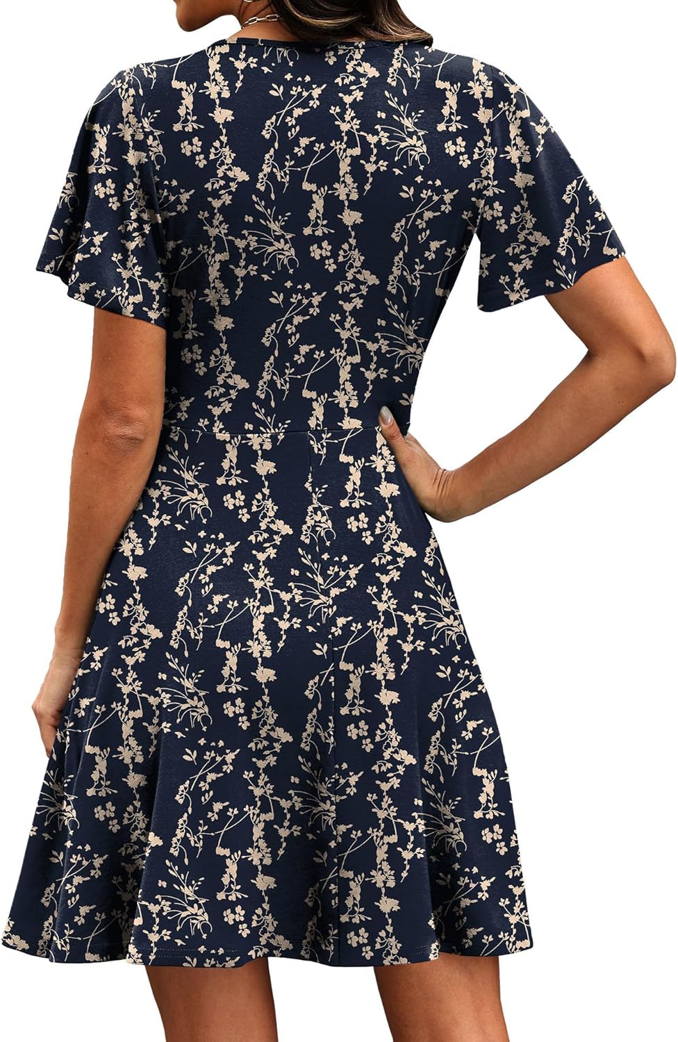Detalle de RUMIA Women’s Wrap V-Neck A-Line Dress with Ruffle Sleeves