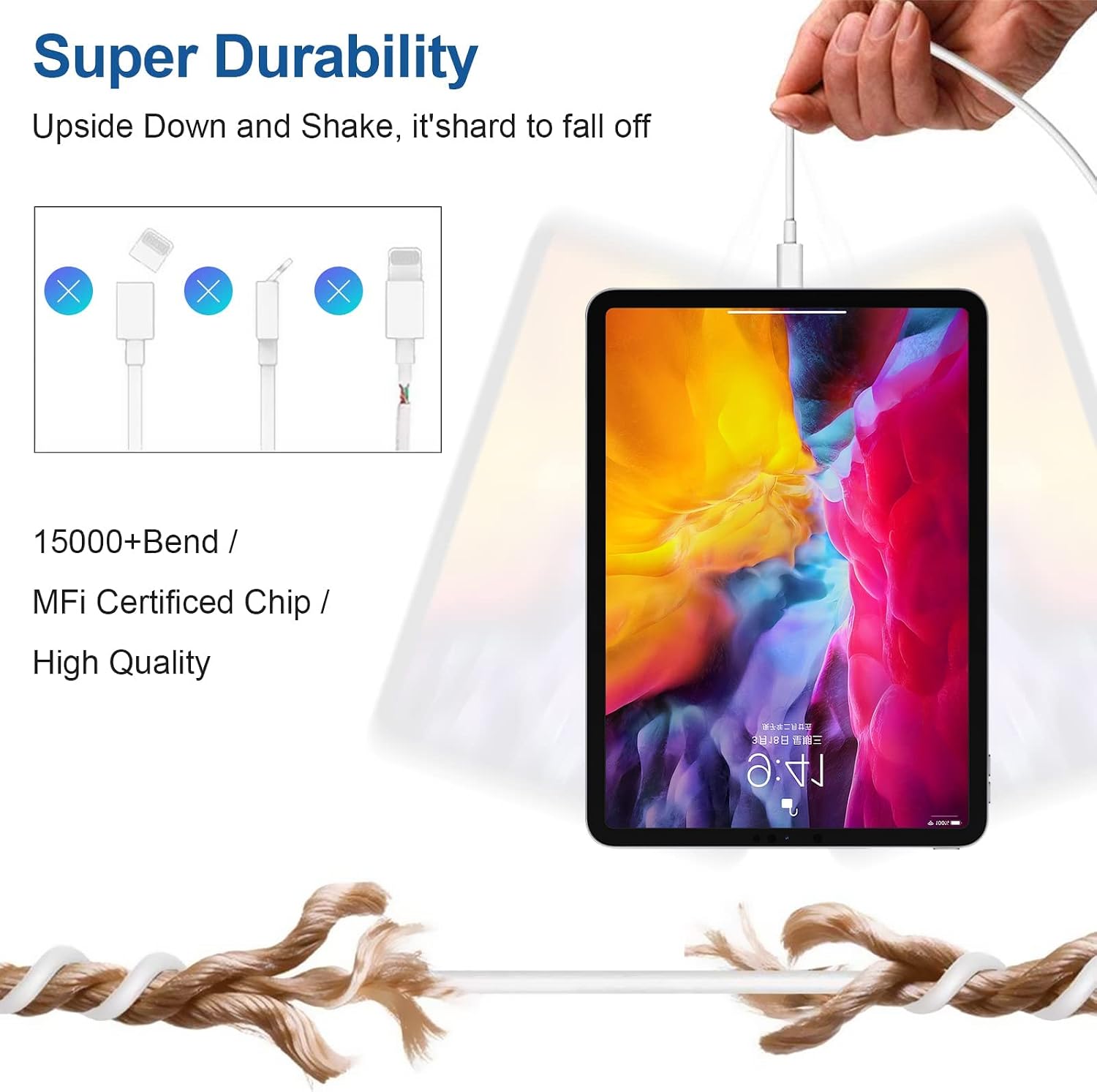 Detalle de 20W USB-C iPhone Charger with 10ft USB-C to USB-C Cable (2-Pack) for iPhone 17/16/15, iPad, and USB-C Devices
