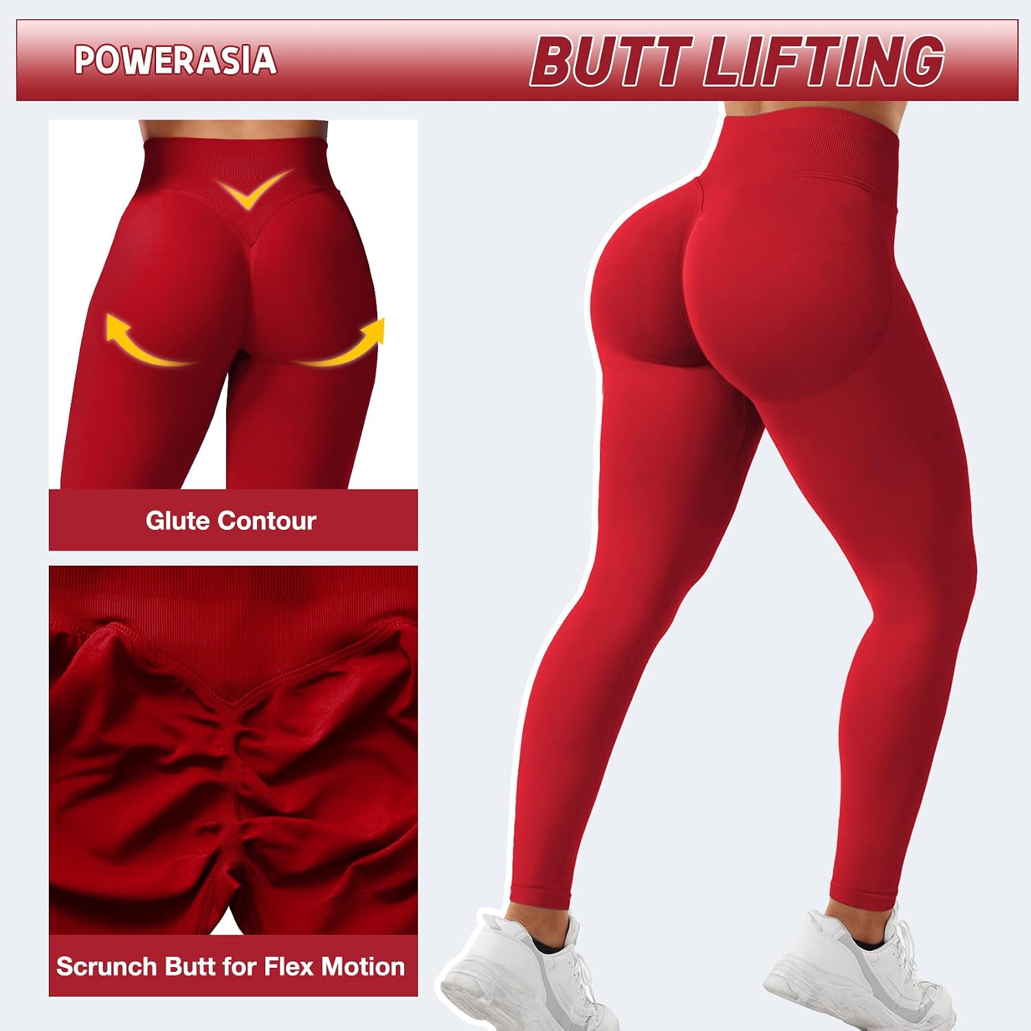 Detalle de POWERASIA Women's Scrunch Leggings, 25.6-Inch Inseam