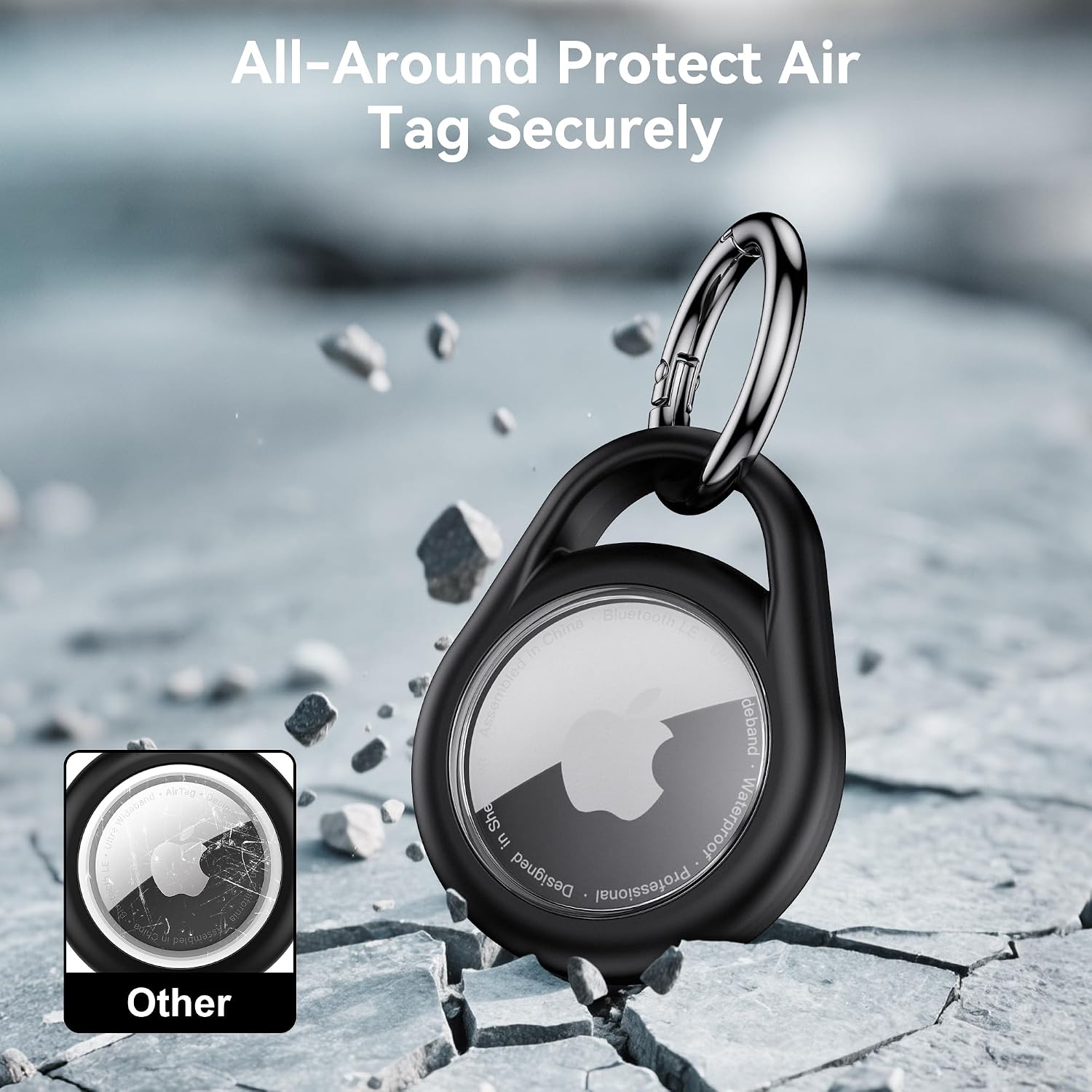 Detalle de Citymore AirTag Holder with Keychain, Black 4-Piece TPU Case for 1st & 2nd Gen
