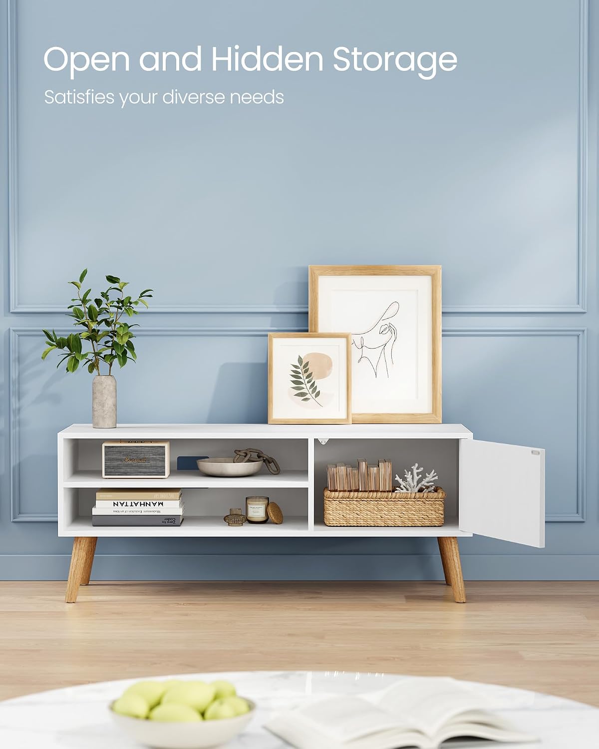 Detalle 1 de VASAGLE LTV120T46 TV Stand, 120 cm White Cabinet with Mid-Century Style