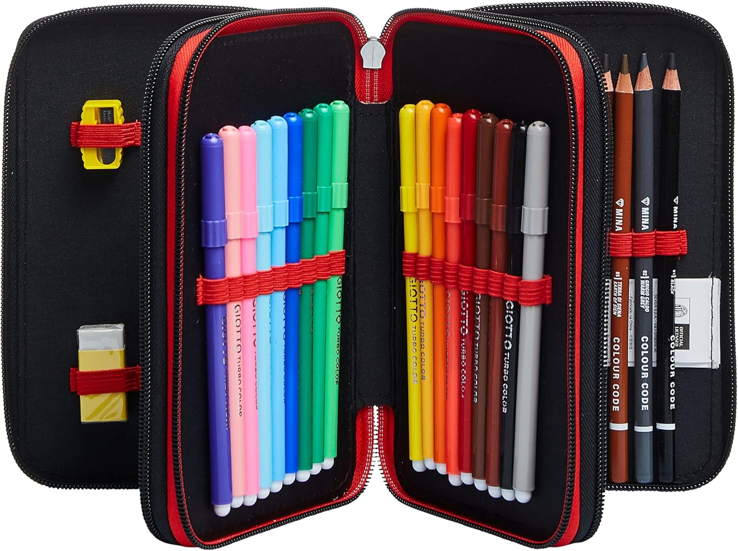 Thumbnail 1 de Seven Milan Winners Club: Étui tricolore 3 compartiments - Rouge et Noir, complet avec stylos et crayons