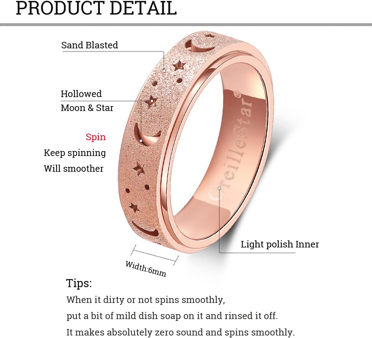 Detalle de Anxiety Ring for Women Spinner Ring – Stainless Steel Fidget Ring for Anxiety Relief (Rose Gold, Size 8)