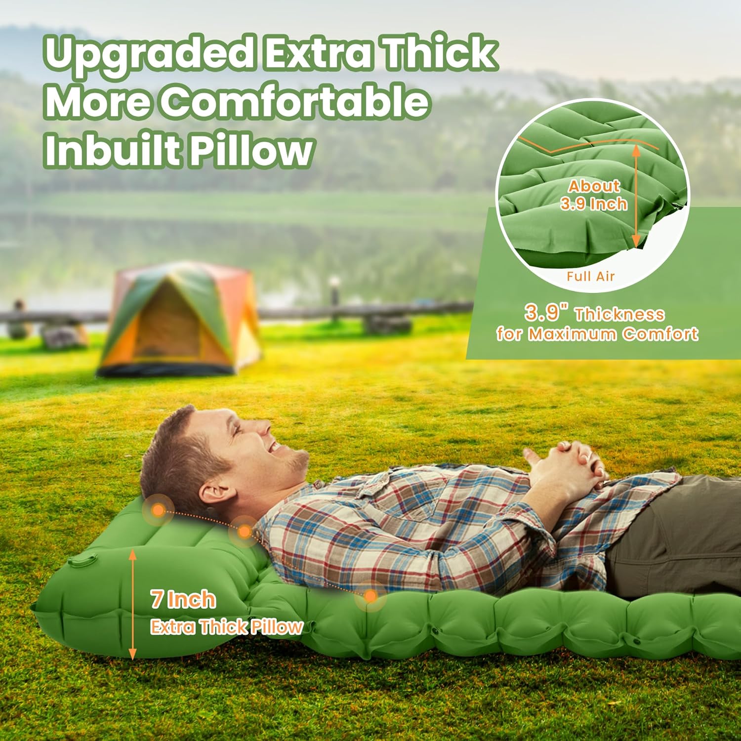 Thumbnail 1 de ROPODA Ultralight Sleeping Mat with Built-In Foot Pump – 77" x 27" x 3.9" (Green)