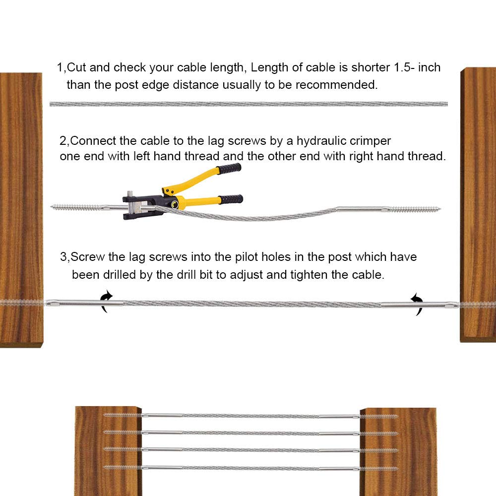 Thumbnail 3 de TooTaci T316 Stainless Steel Wire Rope 3mm Balustrade Cable Railing Kit (30m) with Tensioners & Lag Screws