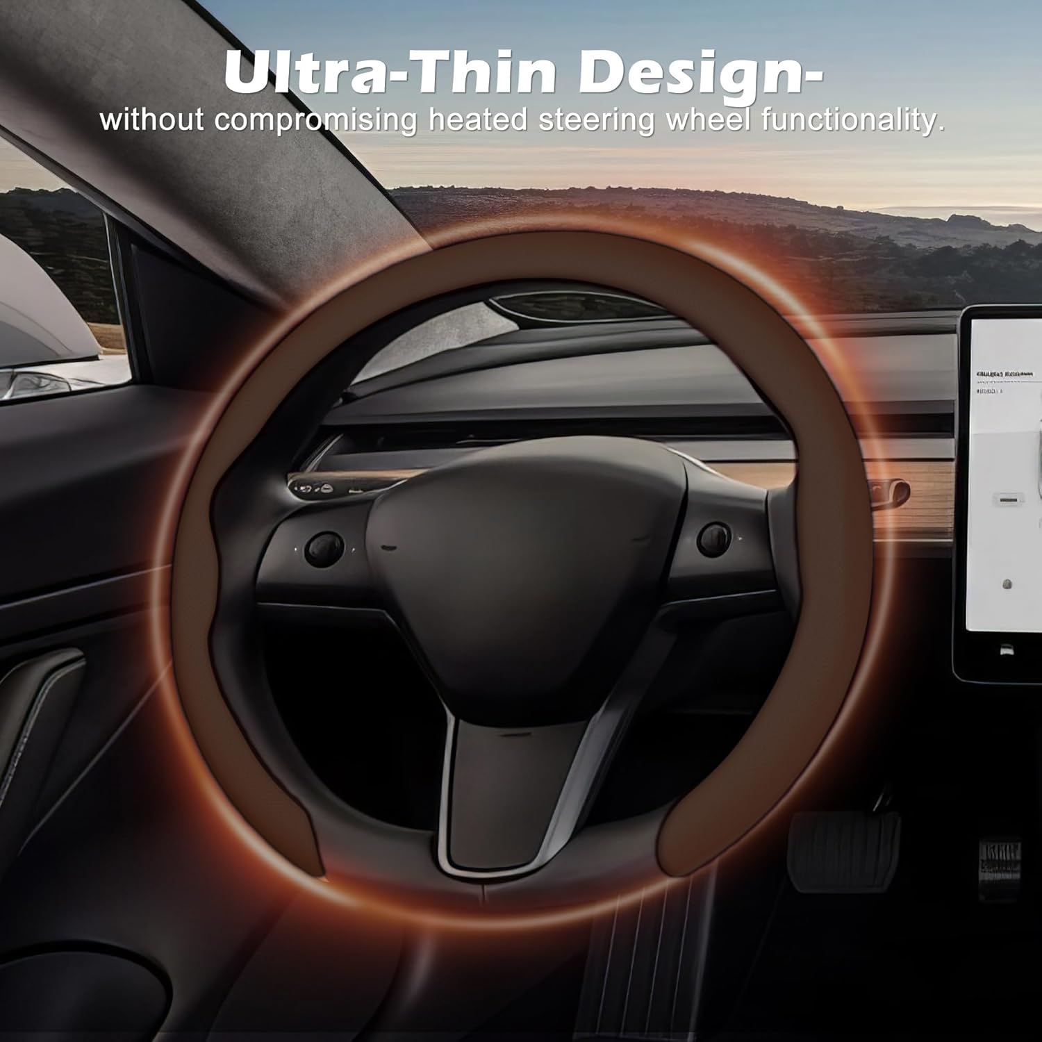 Detalle de Frani Nappa Leather Steering Wheel Cover – Universal 15 Inch, Cocoa Brown