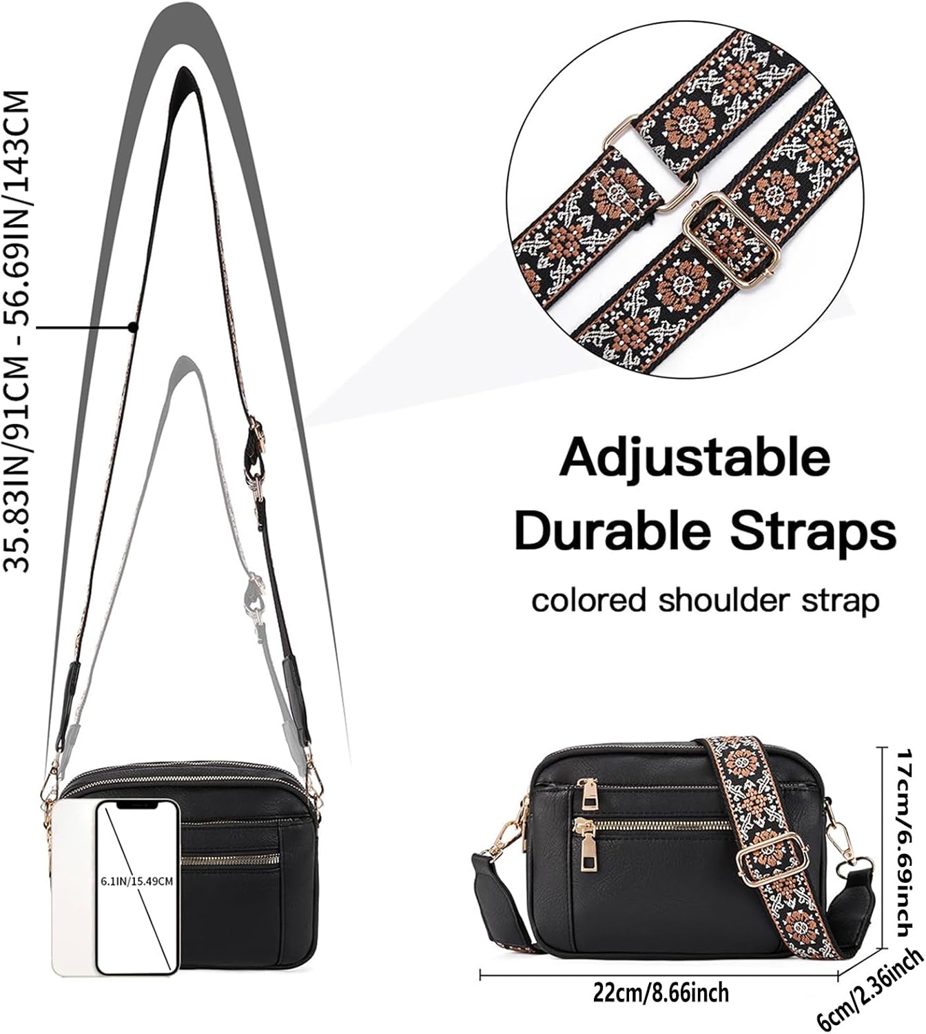 Detalle de Farcauo Umhängetasche für Damen & Herren – Crossbody-/Crossbody-Bag mit Schultergurt, Kunstleder-Optik