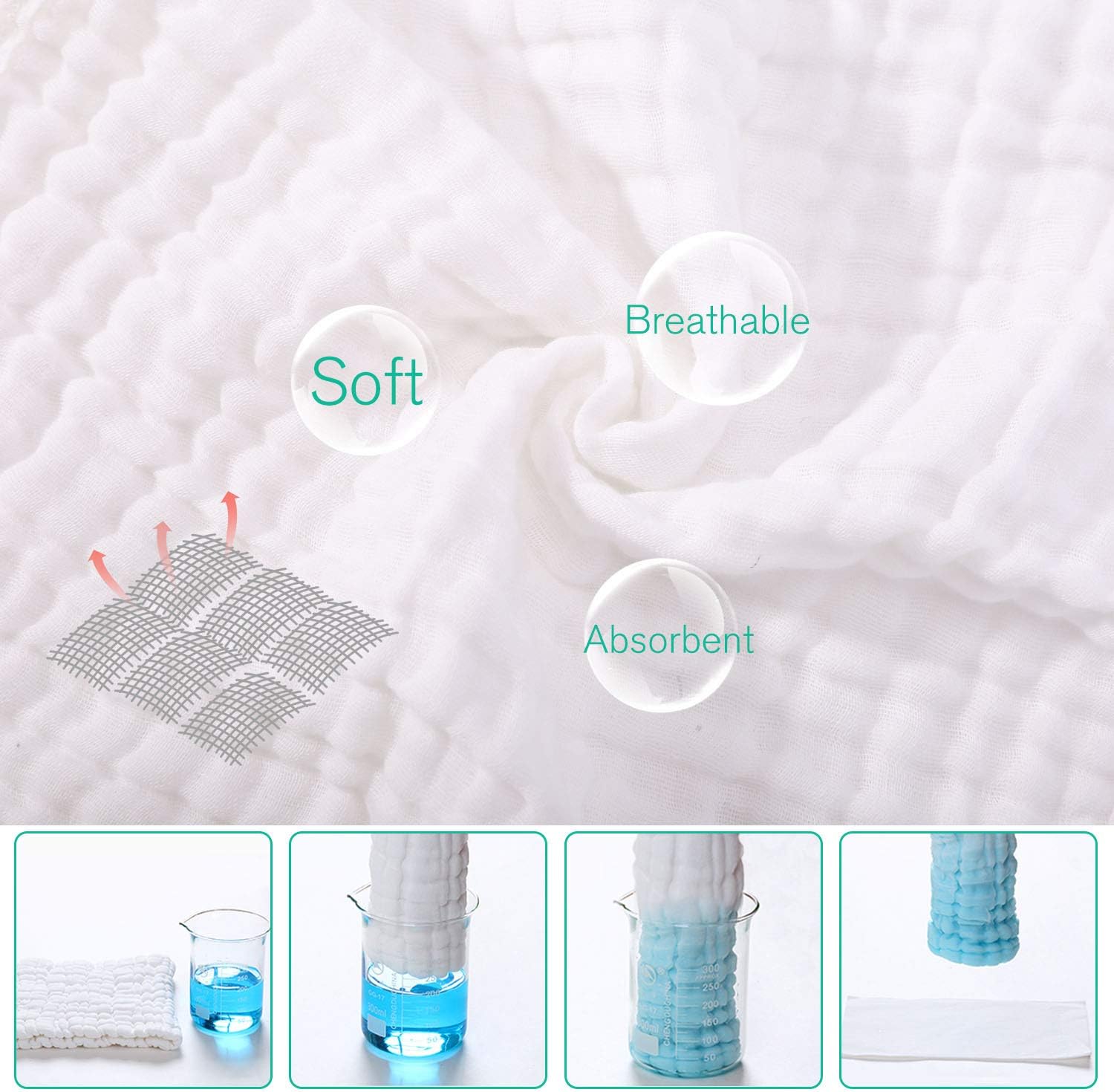 Thumbnail 2 de Yoofoss 10-Pack Muslin Cloths (100% Cotton) 35x50cm White