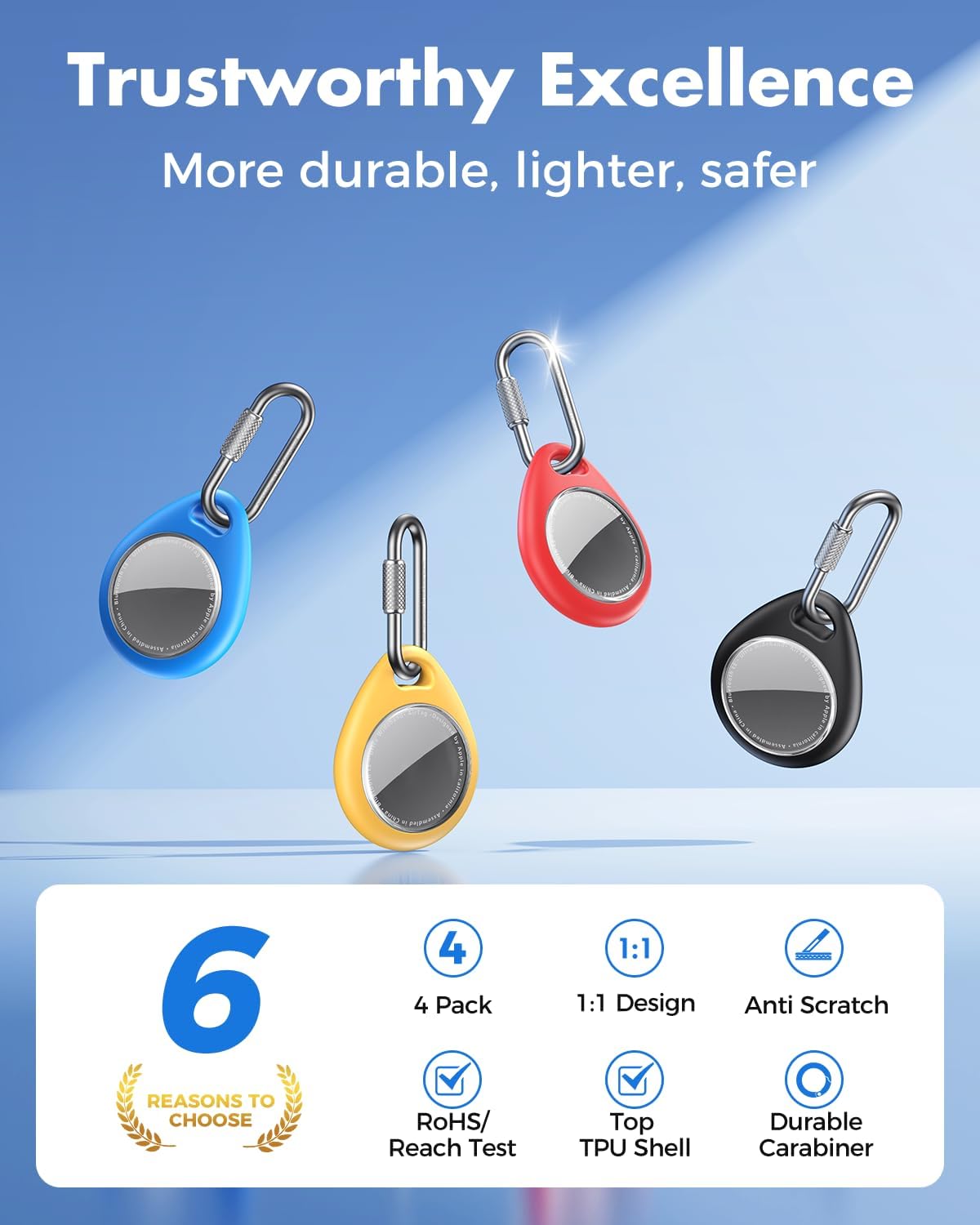 Thumbnail 6 de UNBREAKcable AirTag Holder (4-Pack) with Professional Locking Carabiner for Apple AirTag